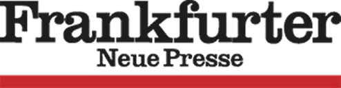 Das Logo der Frankfurter Neue Presse mit einer roten Linie unter dem in Serifen-Schrift geschriebenen Namen.