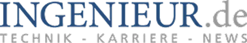 Das Logo von Ingenieur.de – Technik, Karriere, News in blauer und hellgrauer Schrift.